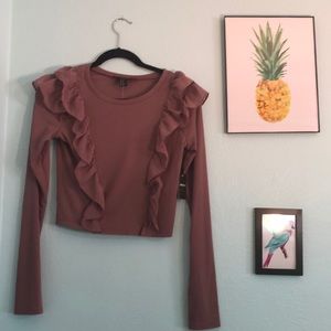 Forever 21 long sleeved Mauve pink crop top NWT